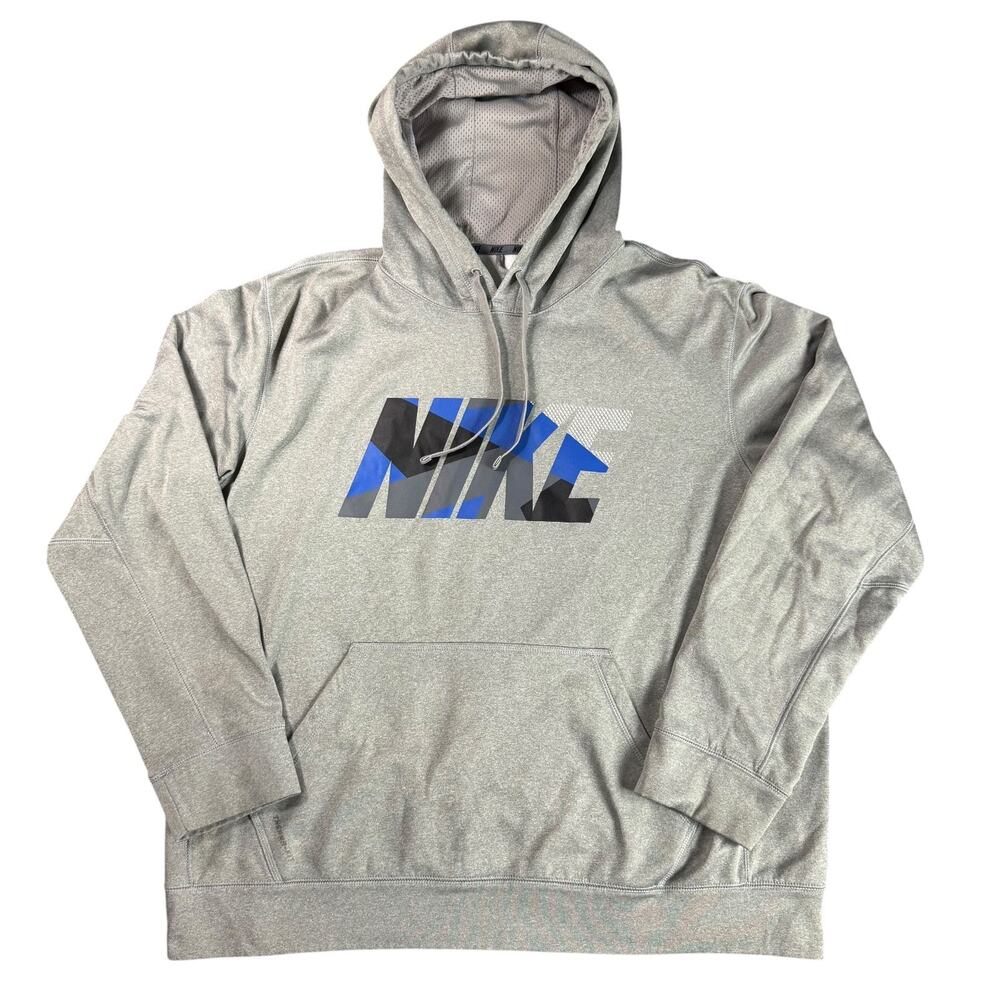 NIKE Center Spell Out Therma Fit Hoodie Gray Sweatshirt XL Streetwear Baggy Y2K